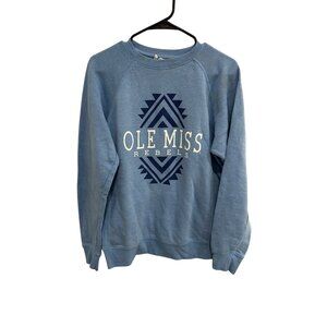 Ole Miss Rebels Blue Raglan Sleeve Cotton Blend Sweatshirt Size Medium Pullover